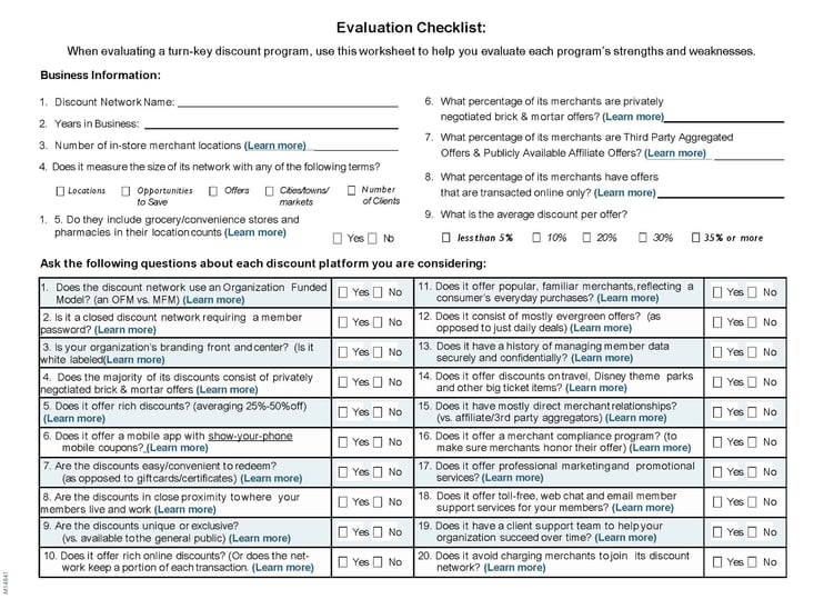 How to evaluate discount networks: checklist